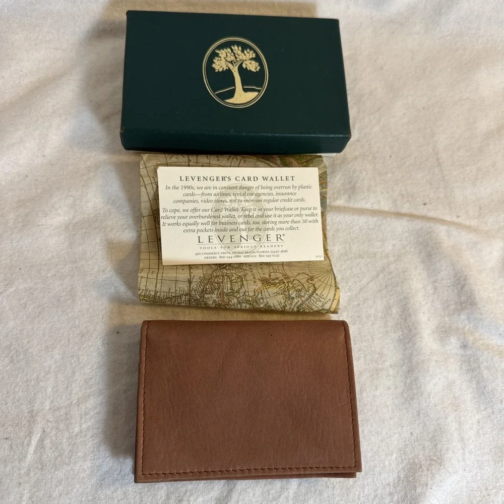 Levenger‎ Pebbled Saddle Brown Fine Leather ID Credit Card Wallet NEW In Box